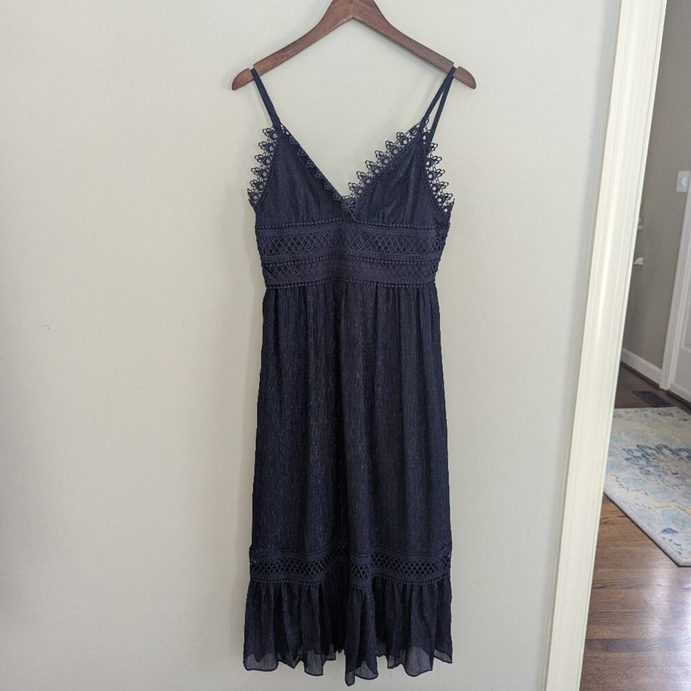 Women's Donna Morgan 8 Navy Blue Shimmer Metallic Dress Cocktail Formal - Picture 2 of 4